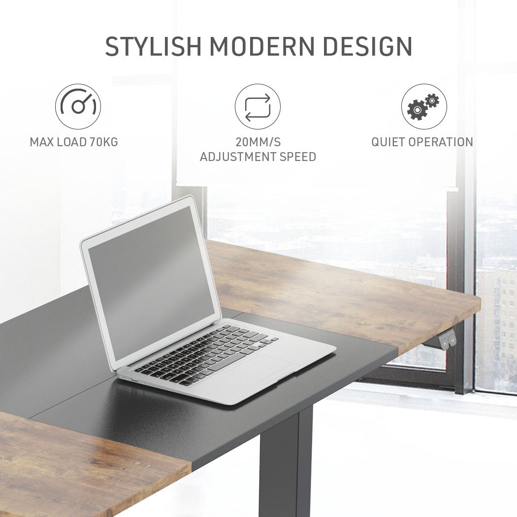 Fortia Sit To Stand Up Standing Desk, 120x60cm, 72-118cm Electric Height Adjustable, 70kg Rated, Walnut Style/Black Frame