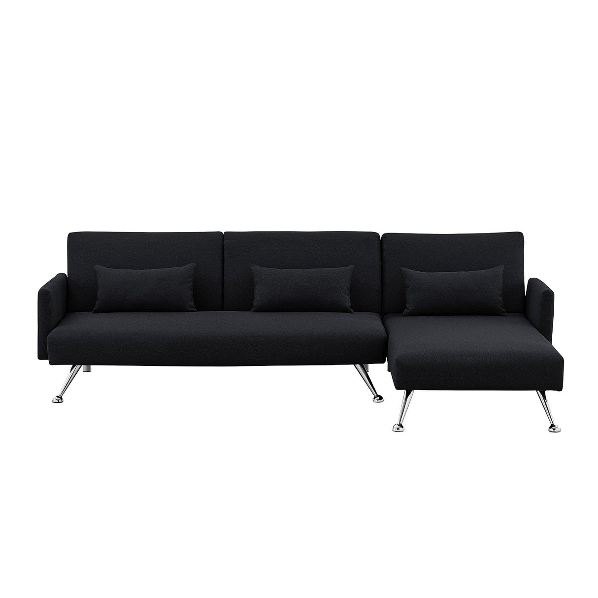 Sarantino Mia 3-Seater Sofa Bed with Chaise & 3 Pillows - Black