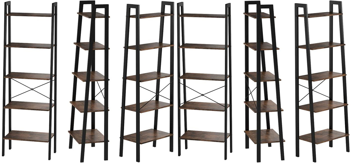 VASAGLE 5 Tiers A-shaped Ladder Storage Shelf Rustic Brown