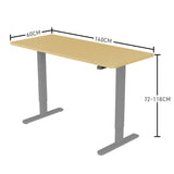 Fortia Sit To Stand Up Standing Desk, 140x60cm, 72-118cm Electric Height Adjustable, 70kg Load, White Oak Style/Silver Frame