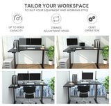 FORTIA L-Shape Standing Desk, 1450W x 850D x 600D, Dual Motor, 80kg Load, Sit to Stand Up Electric Height Adjustable, Left-Hand Sided, Black/Black Frame