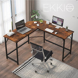 EKKIO L-Shaped Corner Computer Desk with CPU Stand (Brown)