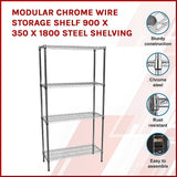 Modular Chrome Wire Storage Shelf 900 x 350 x 1800 Steel Shelving
